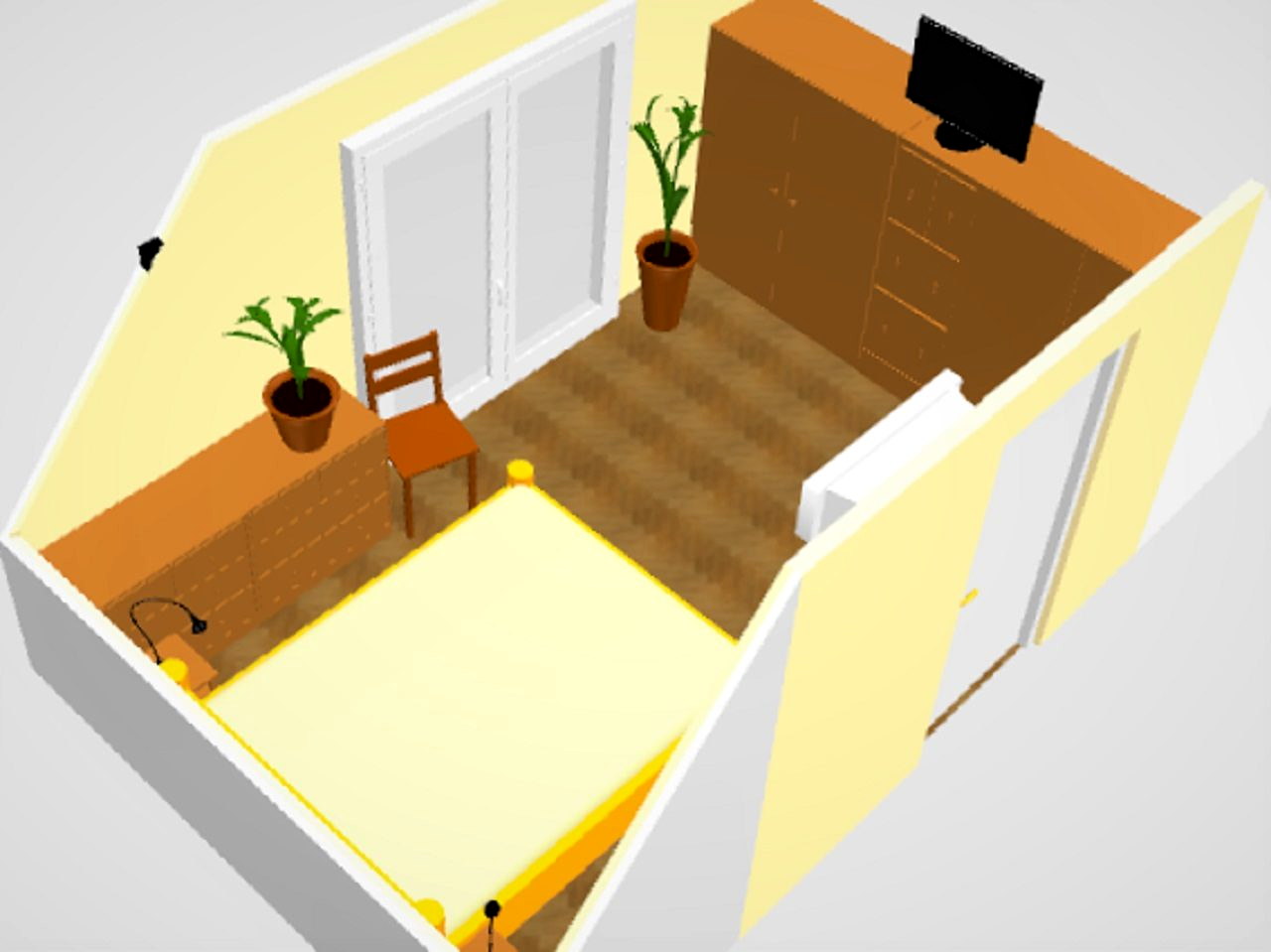 Az erkélyes hálószoba 3D alaprajza